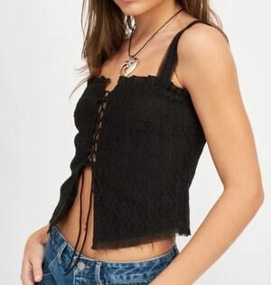 Bittersweet Macys Black Lace Cropped Camisole Crop Tank Top Festival Size Large
